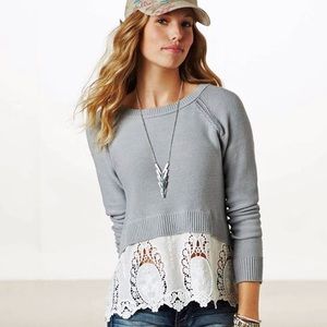 American Eagle Crochet Lace Hem Sweater